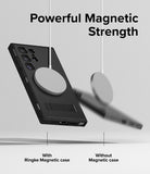 Galaxy S24 Ultra Case | Alles - A magnetic charger securely attached to a phone case versus a falling phone without one.