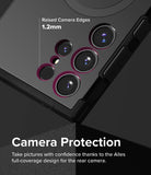 Galaxy S24 Ultra Case | Alles - Close-up of phone camera lenses with 1.2mm raised protective edges highlighted in purple.