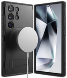 Galaxy S24 Ultra Case | Alles - Black phone case with a magnetic charger attached to the back and a kickstand.