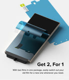Galaxy S24 Ultra Screen Protector | Dual Easy Film [2 Pack] - Applying a blue protective film onto a smartphone screen.
