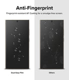 Galaxy S24 Ultra Screen Protector | Dual Easy Film [2 Pack] - Comparison showing a smudge-free screen versus a dirty one.