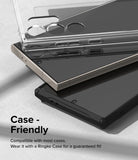 Galaxy S24 Ultra Screen Protector | Dual Easy Film [2 Pack] - Two smartphones stacked, showing case compatibility.