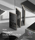 Galaxy S24 Ultra Screen Protector | Privacy Dual Easy Film - Three Galaxy S24 Ultra phones showing privacy screen effect.