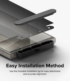 Galaxy S24 Ultra Screen Protector | Privacy Dual Easy Film - Galaxy S24 Ultra Screen Protector - Exploded view showing screen protector alignment using an installation jig.