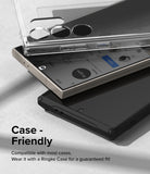 Galaxy S24 Ultra Screen Protector | Privacy Dual Easy Film - Two smartphones stacked, one with a clear case attached.