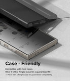 Galaxy S24 Ultra Screen Protector | Easy Slide Privacy Tempered Glass - Galaxy S24 Ultra Screen Protector - A privacy glass screen protector being aligned with a smartphone inside a protective case.
