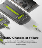 Galaxy S24 Ultra Screen Protector | Easy Slide Privacy Tempered Glass - Galaxy S24 Ultra Screen Protector - Installation kit with alignment jig, pull tabs, and a smartphone on a white surface.
