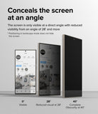 Galaxy S24 Ultra Screen Protector | Easy Slide Privacy Tempered Glass - Galaxy S24 Ultra Screen Protector - Three phones showing privacy glass visibility at 0, 28, and 40-degree viewing angles.
