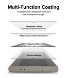Galaxy S24 Ultra Screen Protector | Easy Slide Privacy Tempered Glass - Galaxy S24 Ultra Screen Protector - Exploded view showing four layers: oleophobic coating, glass, polarized film, adhesive.
