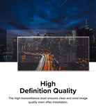 Galaxy S24 Ultra Screen Protector | Easy Slide Tempered Glass - Galaxy S24 Ultra Screen Protector - Tempered glass overlaying a smartphone screen displaying a vibrant city night scene.