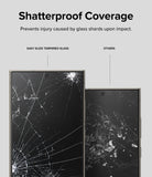 Galaxy S24 Ultra Screen Protector | Easy Slide Tempered Glass - Galaxy S24 Ultra Screen Protector - Comparison showing shatterproof tempered glass versus others with loose shards.