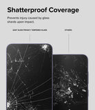 Galaxy S24 Screen Protector | Easy Slide Privacy Tempered Glass - Galaxy S24 Screen Protector - Comparison showing shattered tempered glass staying intact versus loose shards on others.