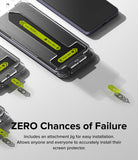 Galaxy S24 Screen Protector | Easy Slide Tempered Glass - Installation kit with alignment jig and pull tabs for phone.