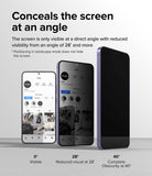 Galaxy S24 Plus Screen Protector | Easy Slide Privacy Tempered Glass - Galaxy S24 Plus Screen Protector - Three phones showing screen visibility decreasing from 0 to 40 degree angles.