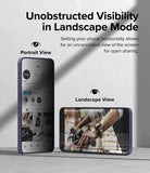 Galaxy S24 Plus Screen Protector | Easy Slide Privacy Tempered Glass - Galaxy S24 Plus Screen Protector - Comparison showing privacy in portrait mode versus clear visibility in landscape.