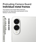 Galaxy S25 Edge | Camera Lens Frame Glass - Side and back view of a phone showing individual metal camera lens covers being applied to the lenses.