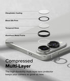 Galaxy S25 Edge | Camera Lens Frame Glass - Exploded view of a multi-layer camera lens protector showing coating, glass, frame, and adhesive layers.