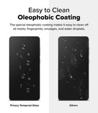 Galaxy S25 Edge Screen Protector | Easy Slide Privacy Tempered Glass - Comparison showing water beading on oleophobic glass versus smudged, wet standard glass.