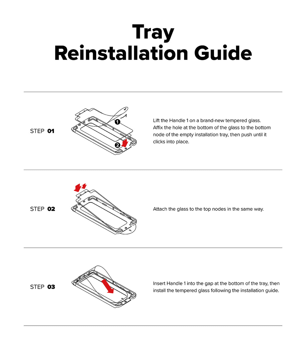Galaxy S25 Edge Screen Protector | Easy Slide Privacy Tempered Glass - Three-step instructional diagram showing how to attach tempered glass to an installation tray.