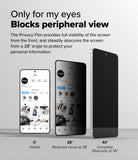 Galaxy S25 Edge Screen Protector | Easy Slide Privacy Tempered Glass - Three phones showing privacy glass visibility decreasing from 0 to 40 degrees.