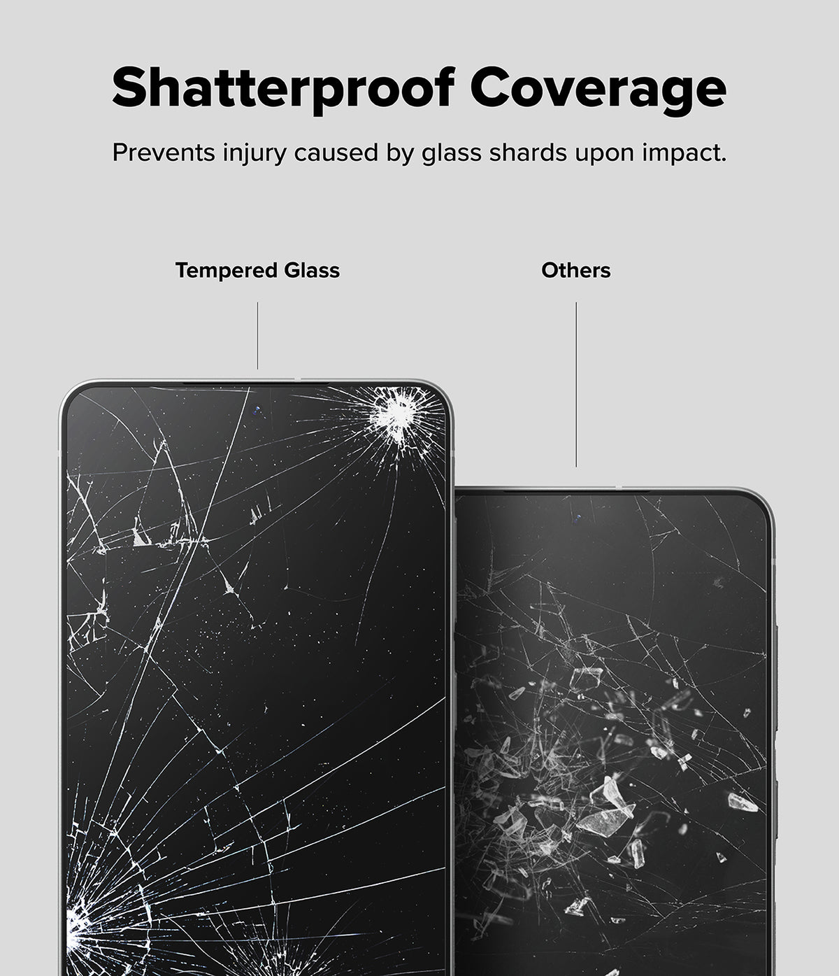 Galaxy S25 Edge Screen Protector | Easy Slide Tempered Glass - Comparison showing tempered glass holding together versus loose shards on others.