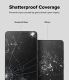 Galaxy S25 Edge Screen Protector | Easy Slide Tempered Glass - Comparison showing tempered glass holding together versus loose shards on others.