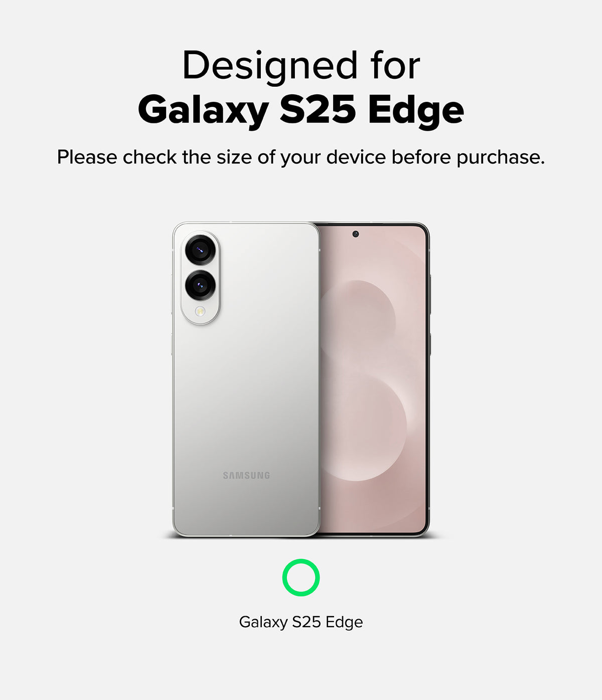 Galaxy S25 Edge Screen Protector | Easy Slide Tempered Glass - Front and back view of a silver Galaxy S25 Edge smartphone on a white background.