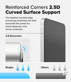Galaxy S25 Edge Screen Protector | Easy Slide Tempered Glass - Comparison showing 2.5D curved edges for shock absorption versus standard flat edges.