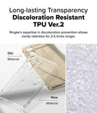 Galaxy S25 Edge Case | Fusion - Comparison of yellowed old TPU material versus clear new TPU material for phone cases.
