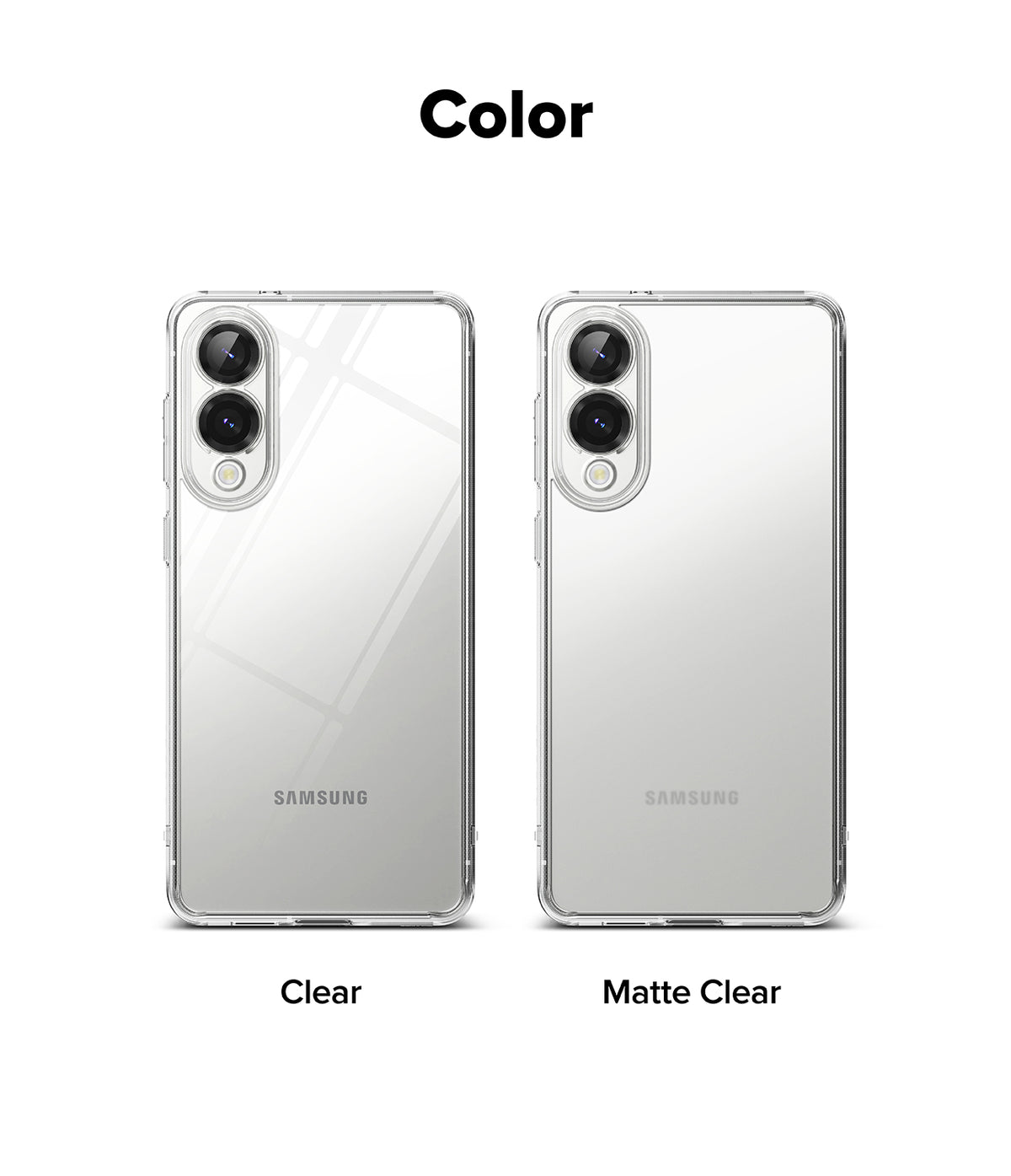 Galaxy S25 Edge Case | Fusion Matte - Two Samsung phones side-by-side showing clear and matte clear case finishes.