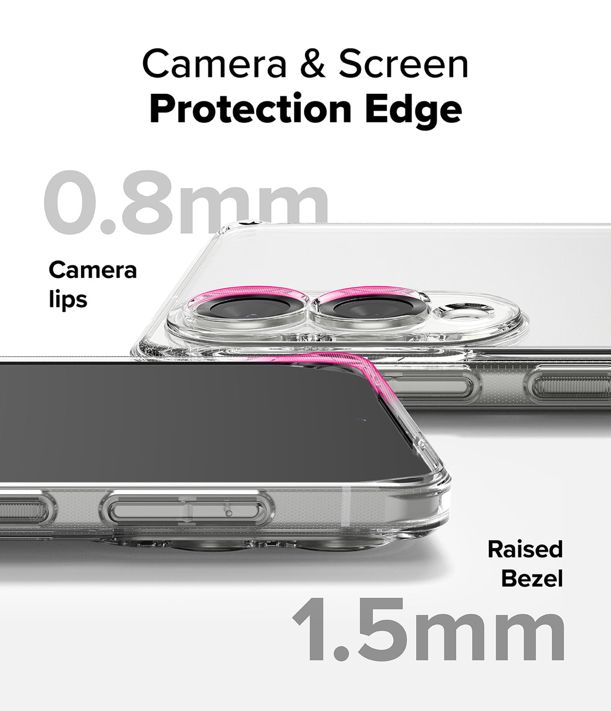 Galaxy S25 Edge Case | Fusion Matte - Close-up showing 0.8mm camera lips and 1.5mm raised screen bezel for protection.