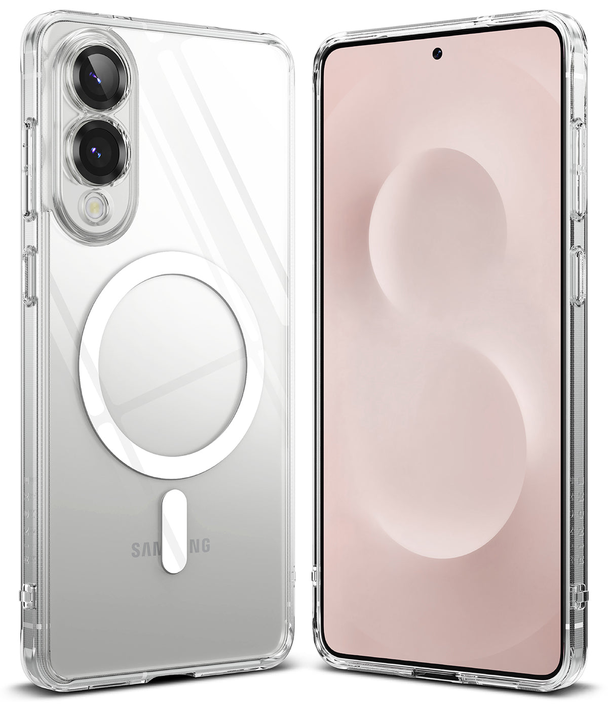 Galaxy S25 Edge Case | Fusion Magnetic - Clear protective phone case with magnetic ring, shown from front and back.