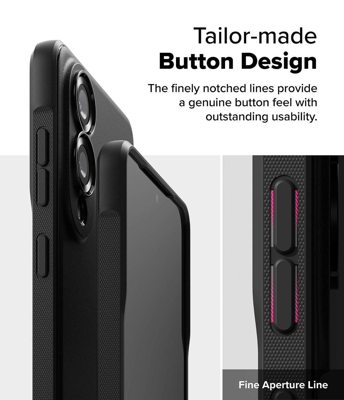 Galaxy S25 Edge Case | Onyx - Close-up of black phone case buttons with textured, notched edges for tactile feedback.