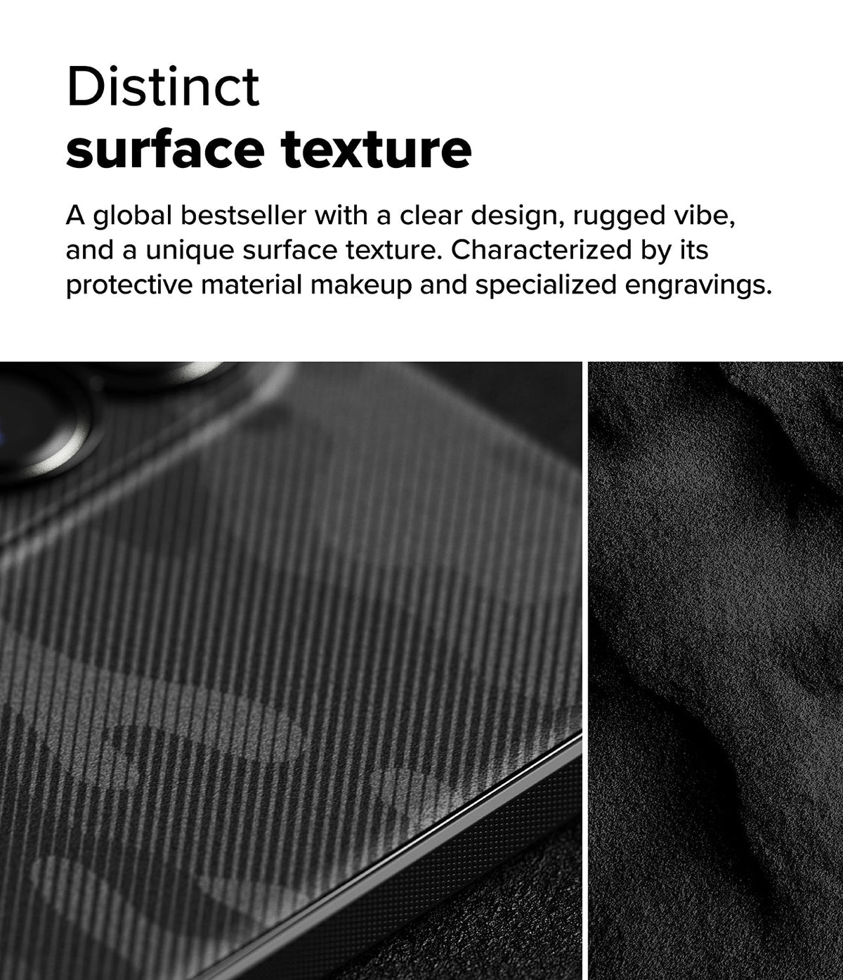 Galaxy S25 Edge Case | Onyx - Close-up of a black phone case with a diagonal striped texture and a rugged, matte surface.
