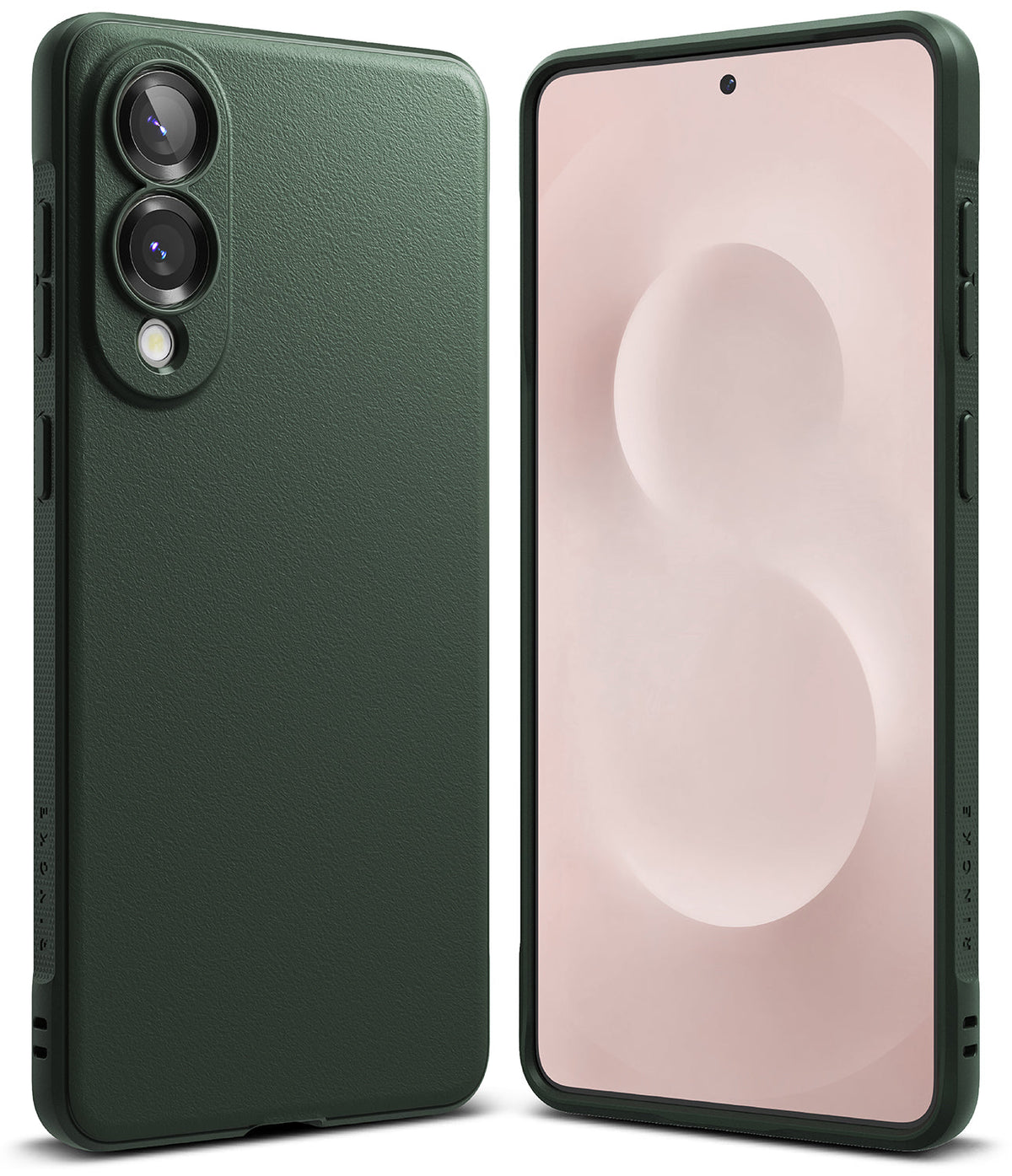 Galaxy S25 Edge Case | Onyx - Dark green textured phone case shown from the back and front with a light pink screen.