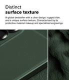 Galaxy S25 Edge Case | Onyx - Close-up of a dark green phone case with a textured, rugged surface and specialized engravings.