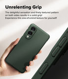 Galaxy S25 Edge Case | Onyx - Hand holding a dark green phone case with a textured side grip and camera cutouts.