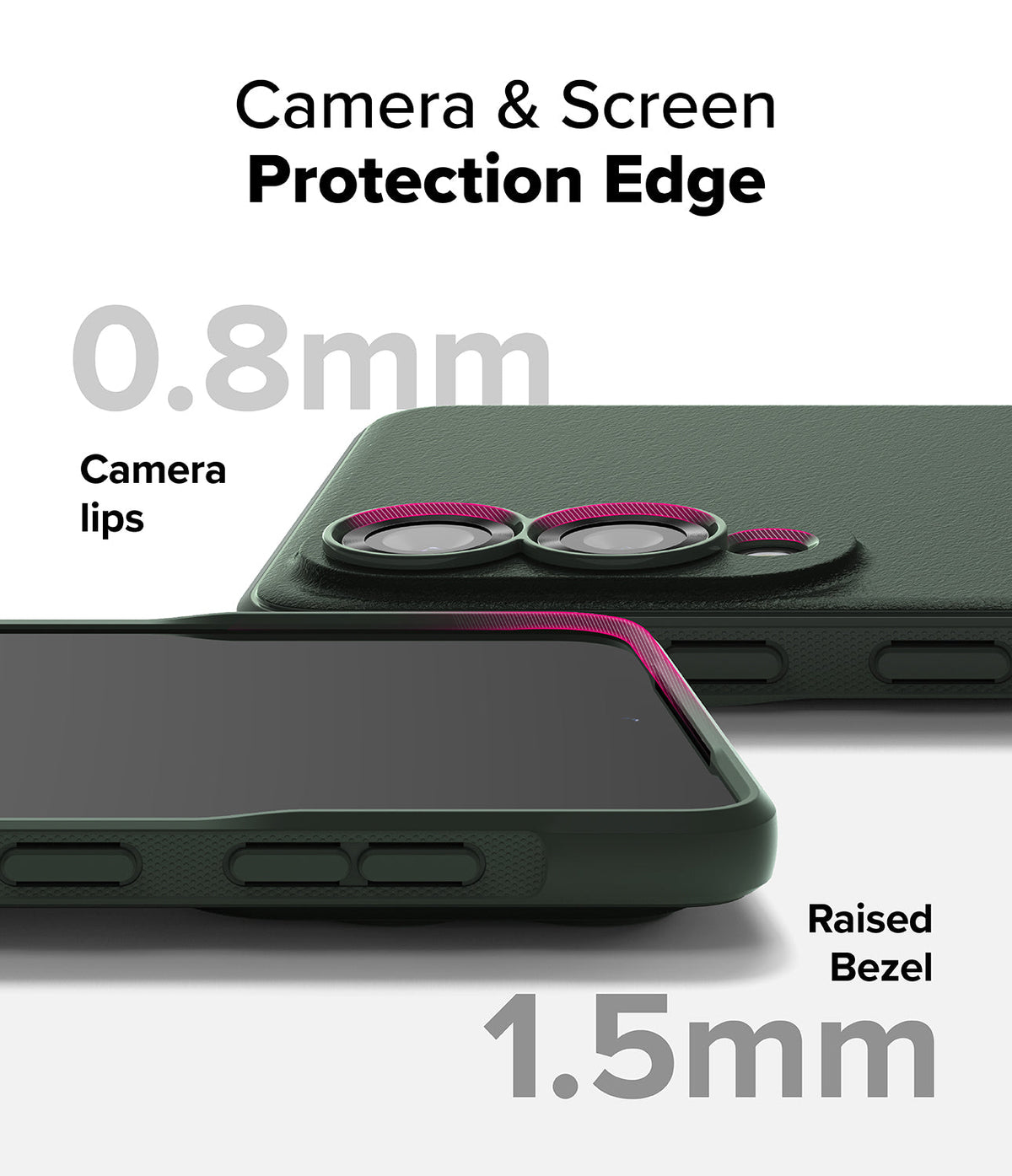 Galaxy S25 Edge Case | Onyx - Dark green phone case showing 0.8mm camera lips and 1.5mm raised screen bezel protection.