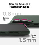 Galaxy S25 Edge Case | Onyx - Dark green phone case showing 0.8mm camera lips and 1.5mm raised screen bezel protection.