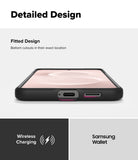 Galaxy S25 Edge Case | Onyx Magnetic - Bottom view of a phone in a black case highlighting precise port and speaker cutouts.