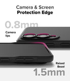 Galaxy S25 Edge Case | Onyx Magnetic - Black phone case showing 0.8mm camera lips and 1.5mm raised screen bezel protection.