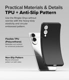 Galaxy S25 Edge Case | Onyx Magnetic - Flexible black TPU phone case being pulled away from a silver smartphone.