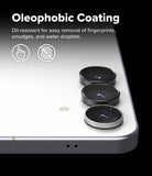 Galaxy S25 FE | Camera Lens Frame Glass - Galaxy S25 FE - Camera lens protectors on a smartphone back, highlighting oleophobic coating with touch and fingerprint icons.