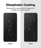 Galaxy S25 FE Screen Protector | Easy Slide Tempered Glass (2P) - Galaxy S25 FE Screen Protector - Comparison showing water beads on a clean Ringke screen versus smudged screen on others.