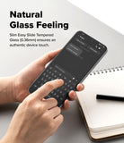 Galaxy S25 FE Screen Protector | Easy Slide Tempered Glass (2P) - Galaxy S25 FE Screen Protector - Hands using a smartphone with a slim tempered glass screen protector to type a message.
