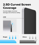 Galaxy S25 FE Screen Protector | Easy Slide Tempered Glass (2P) - Galaxy S25 FE Screen Protector - Diagram showing 2.5D curved edges protecting a phone screen compared to flat glass.