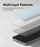 Galaxy S25 FE Screen Protector | Easy Slide Tempered Glass (2P) - Galaxy S25 FE Screen Protector - Exploded view showing layers of tempered glass screen protector above a smartphone.