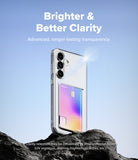Galaxy S25 FE Case | Fusion Card - Clear phone case with card slot on a rock against a blue sky, highlighting transparency.