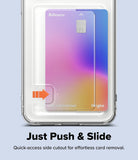 Galaxy S25 FE Case | Fusion Card - Clear phone case with a gradient card slot and an orange arrow showing how to slide it.
