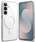 Galaxy S25 FE Case | Fusion Magnetic - Clear phone case with magnetic ring on back, shown from front and rear angles.